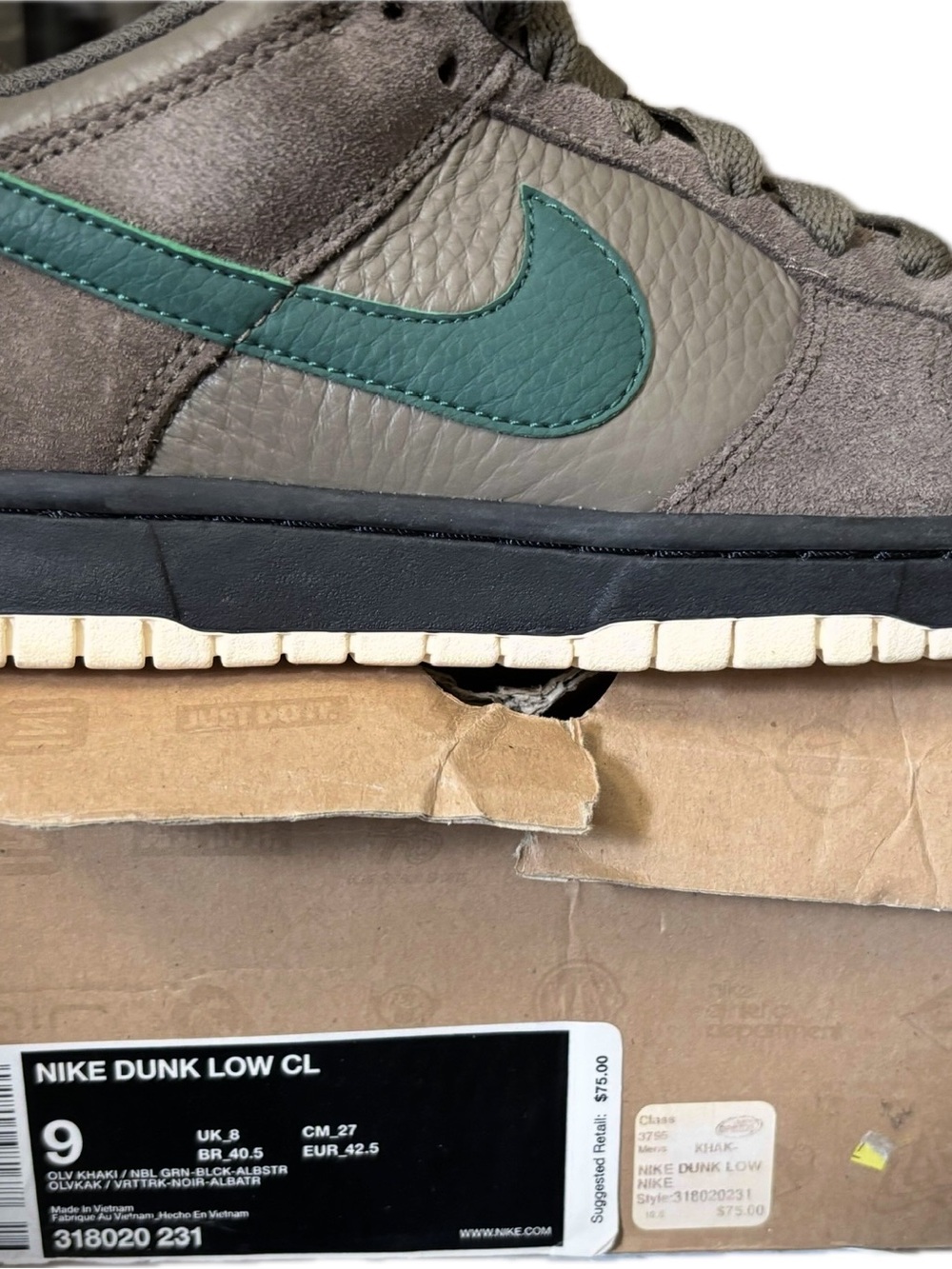 Nike Dunk Low CL Men's Sneakers in Olive Green and Taupe with green Swoosh